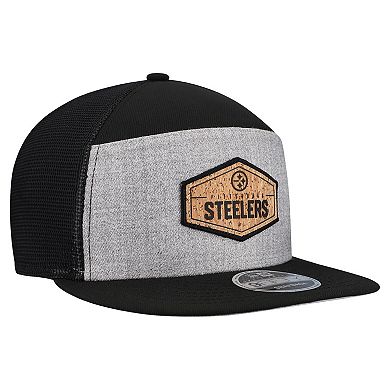 Men's New Era Gray/Black Pittsburgh Steelers Cork Split Panel 9FIFTY Trucker Snapback Hat