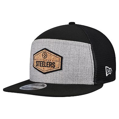 Men's New Era Gray/Black Pittsburgh Steelers Cork Split Panel 9FIFTY Trucker Snapback Hat
