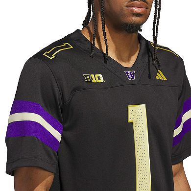 Men's adidas #1 Black Washington Huskies Premier Strategy Jersey