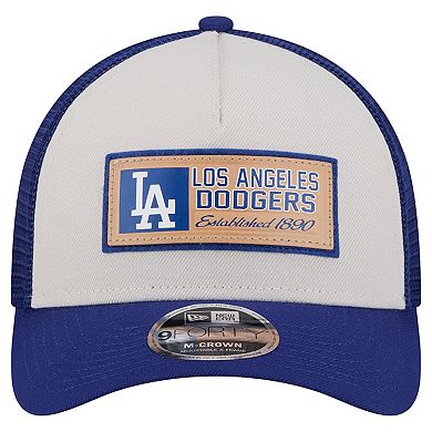Men's New Era Stone/Royal Los Angeles Dodgers Text A-Frame Trucker 9FORTY Hat