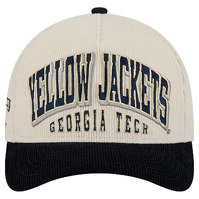 Men's New Era Navy/Cream Georgia Tech Yellow Jackets Arch Two-Tone Corduroy 9FORTY A-Frame Adjustable Hat