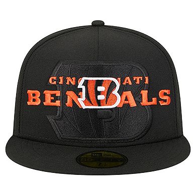 Men's New Era Black Cincinnati Bengals Overlap Wordmark 59FIFTY Fitted Hat