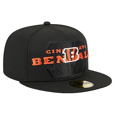 Men's New Era Black Cincinnati Bengals Overlap Wordmark 59FIFTY Fitted Hat