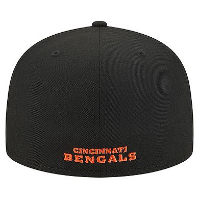 Men's New Era Black Cincinnati Bengals Overlap Wordmark 59FIFTY Fitted Hat