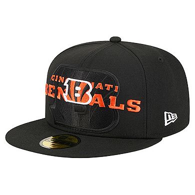 Men's New Era Black Cincinnati Bengals Overlap Wordmark 59FIFTY Fitted Hat