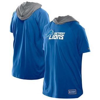 Men's New Era Blue Detroit Lions Combine Authentic Hooded Raglan Short-Sleeve T-Shirt