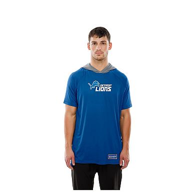 Men's New Era Blue Detroit Lions Combine Authentic Hooded Raglan Short-Sleeve T-Shirt