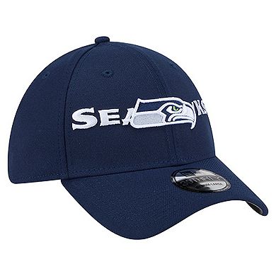 Men's New Era College Navy Seattle Seahawks Overlap Logo 39THIRTY Stretch Fit Hat