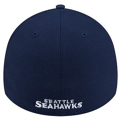 Men's New Era College Navy Seattle Seahawks Overlap Logo 39THIRTY Stretch Fit Hat