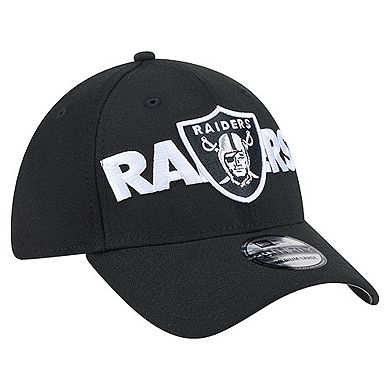 Men's New Era Black Las Vegas Raiders Overlap Logo 39THIRTY Stretch Fit Hat