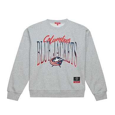 Women's Mitchell & Ness Heather Gray Columbus Blue Jackets Hockey Night Sweatshirt