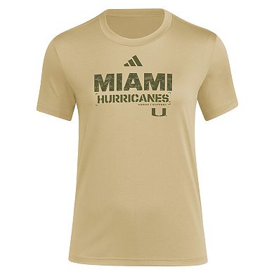 Women's adidas Tan Miami Hurricanes Salute to Service AEROREADY T-Shirt