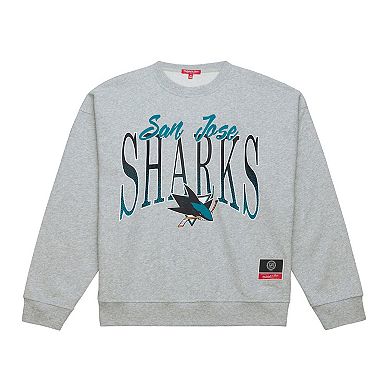 Women's Mitchell & Ness Heather Gray San Jose Sharks Hockey Night Sweatshirt