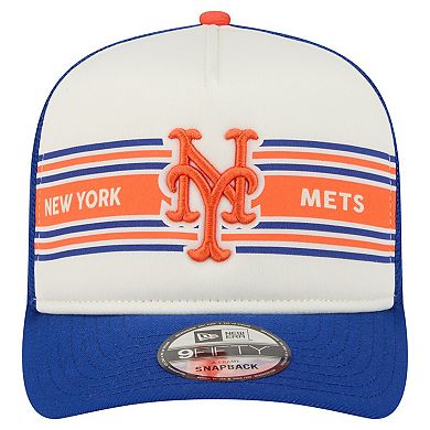 Men's New Era Cream/Royal New York Mets Banner A-Frame 9FIFTY Trucker Snapback Hat