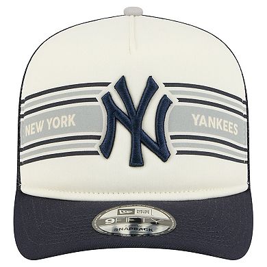 Men's New Era Cream/Navy New York Yankees Banner A-Frame 9FIFTY Trucker Snapback Hat