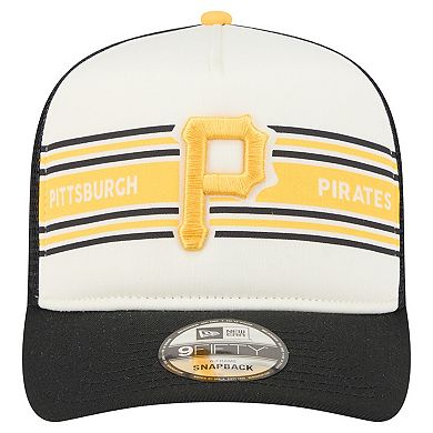 Men's New Era Cream/Black Pittsburgh Pirates Banner A-Frame 9FIFTY Trucker Snapback Hat