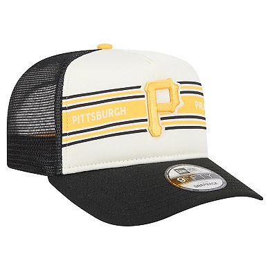Men's New Era Cream/Black Pittsburgh Pirates Banner A-Frame 9FIFTY Trucker Snapback Hat