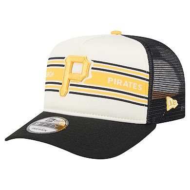 Men's New Era Cream/Black Pittsburgh Pirates Banner A-Frame 9FIFTY Trucker Snapback Hat