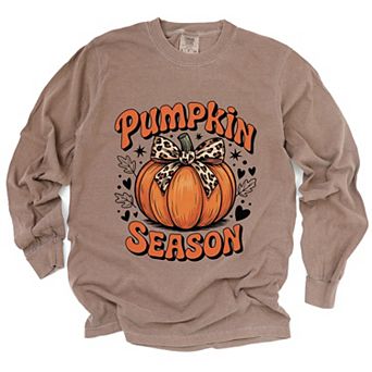 Coquette Pumpkin Season Leopard - Womens Garment Dyed Long Sleeve Graphic T-Shirt