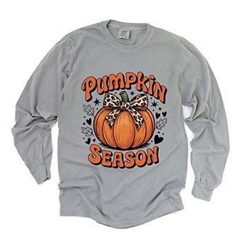 Coquette Pumpkin Season Leopard - Womens Garment Dyed Long Sleeve Graphic T-Shirt