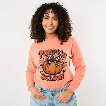Coquette Pumpkin Season Leopard - Womens Garment Dyed Long Sleeve Graphic T-Shirt
