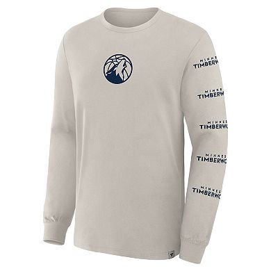 Men's Fanatics Cream Minnesota Timberwolves Crossover Collection Ball Screen Action Premium Long Sleeve T-Shirt