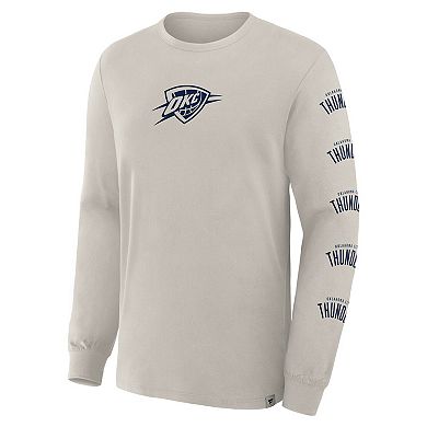 Men's Fanatics Cream Oklahoma City Thunder Crossover Collection Ball Screen Action Premium Long Sleeve T-Shirt