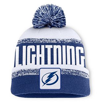 Men's Fanatics Blue/White Tampa Bay Lightning Fundamentals Thrive Cuffed Knit Hat with Pom