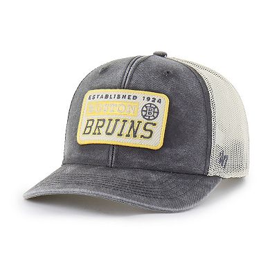 Men's '47 Charcoal Boston Bruins Canteen Pigment Dyed Patch Trucker Adjustable Hat