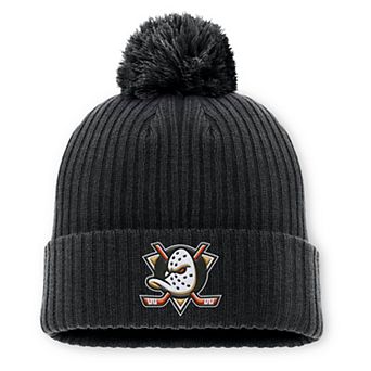 Men's Fanatics Black Anaheim Ducks Primary Logo Cuffed Knit Hat with Pom
