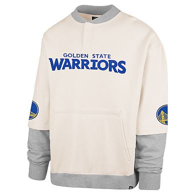 Men's '47 Cream Golden State Warriors Crossover Collection Trifecta Double Layered Fleece Sweatshirt