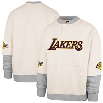 Men's '47 Cream Los Angeles Lakers Crossover Collection Trifecta Double Layered Fleece Sweatshirt