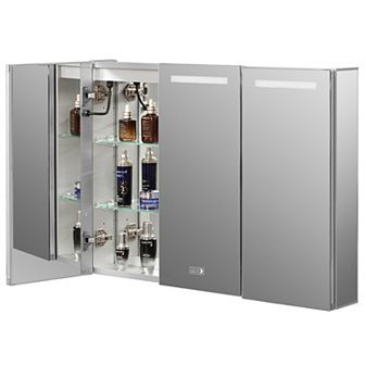 Basicwise 3-Door Bathroom Medicine Cabinet with Anti-Fog LED Mirror, Waterproof Aluminum