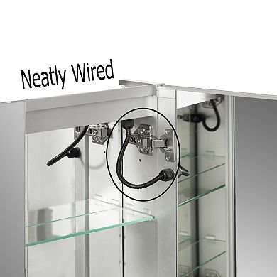 Basicwise 3-Door Bathroom Medicine Cabinet with Anti-Fog LED Mirror, Waterproof Aluminum