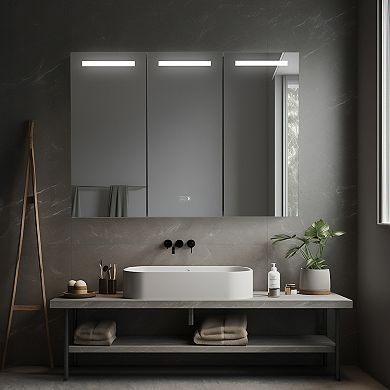 Basicwise 3-Door Bathroom Medicine Cabinet with Anti-Fog LED Mirror, Waterproof Aluminum