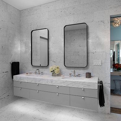 Basicwise Medicine Cabinet with Beveled Edge Mirror Door and Round Corner Metal Frame, Black