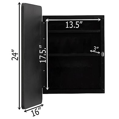 Basicwise Medicine Cabinet with Beveled Edge Mirror Door and Round Corner Metal Frame, Black
