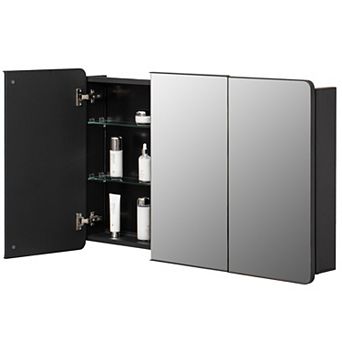 Basicwise 3-Door Aluminum Bathroom Medicine Cabinet, Round Corner Framed Door