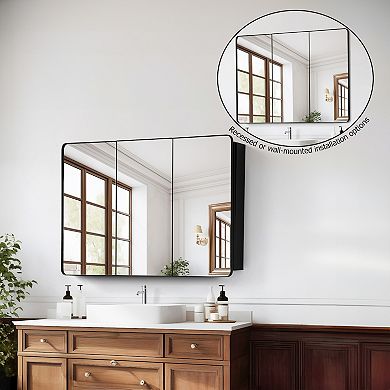 Basicwise 3-Door Aluminum Bathroom Medicine Cabinet, Round Corner Framed Door