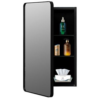 Aluminum Bathroom Storage Medicine Cabinet - Beveled Edge Mirror and Sleek Round Corner Frame