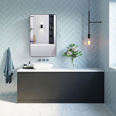 Aluminum Bathroom Storage Medicine Cabinet - Beveled Edge Mirror and Sleek Round Corner Frame
