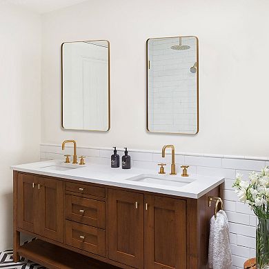 Basicwise Medicine Cabinet with Beveled Edge Mirror Door and Round Corner Metal Frame, Gold