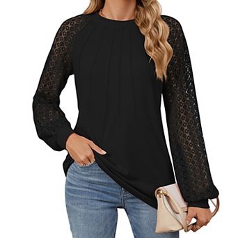 Women's Long Sleeve Tops Dressy Business Casual Blouses Lace Work Shirts Fall Clothes