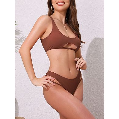 2 Sets Women's Cutout Racerback Bikini Set, 2Pc Scoop Neck Top Triangle Bottom Swimwear Bathing Suit
