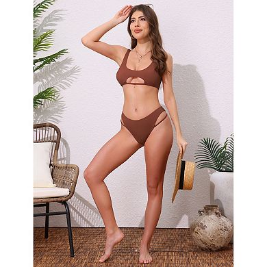 2 Sets Women's Cutout Racerback Bikini Set, 2Pc Scoop Neck Top Triangle Bottom Swimwear Bathing Suit
