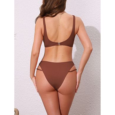2 Sets Women's Cutout Racerback Bikini Set, 2Pc Scoop Neck Top Triangle Bottom Swimwear Bathing Suit