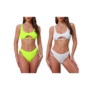 2 Sets Women's Cutout Racerback Bikini Set, 2 pc Scoop Neck Top Triangle Bottom Swimwear Bathing Suit