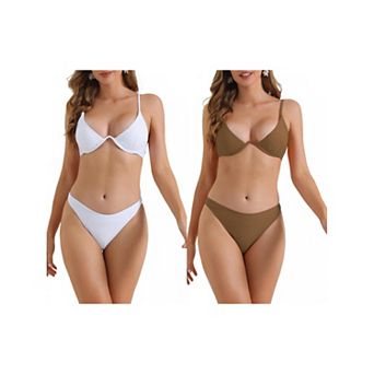 2 Sets Women's Halter Underwire Bikini Sets, 2 pc Spaghetti Straps Triangle Bottoms Swimwear Suits