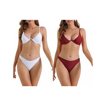 2 Sets Women's Halter Underwire Bikini Sets, 2 pc Spaghetti Straps Triangle Bottoms Swimwear Suits