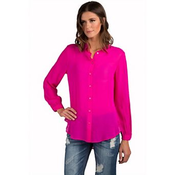 Women's 100% Silk Georgette Button Down Long Sleeve Blouse